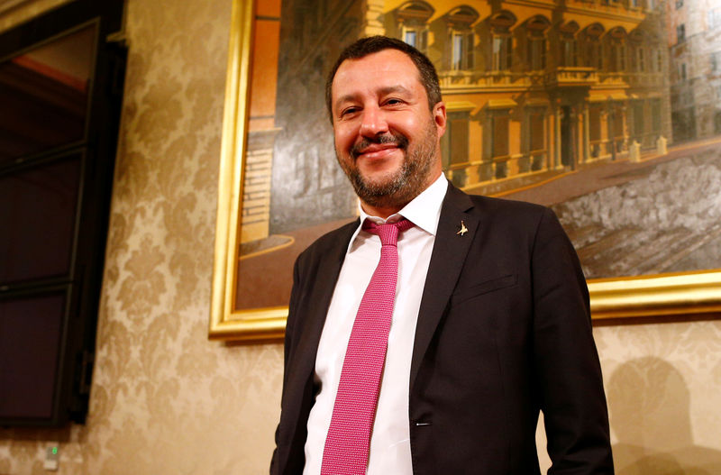 © Reuters. Italian Deputy PM Salvini arrives at news conference at Senate in Rome