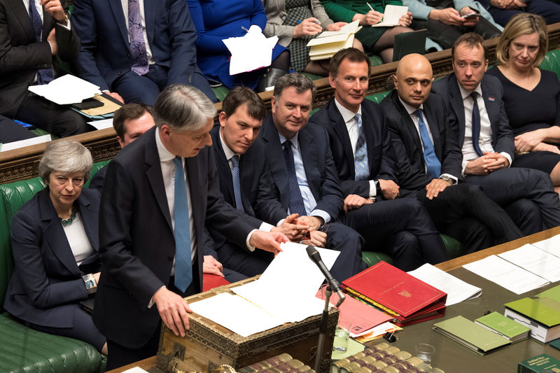 © Reuters. Britain's Chancellor of the Exchequer Philip Hammond speaks in Parliament in London