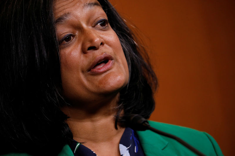 © Reuters. FILE PHOTO:  Rep. Pramila Jayapal (D-WA) speaks at a press conference about a House resolution designed to prevent President Donald Trump from firing Special Counsel Robert Mueller on Capitol Hill in Washington