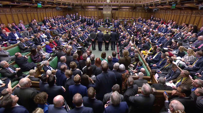 © Reuters. Vista geral do plenário do Parlamento Britânico após votação referente ao Brexit