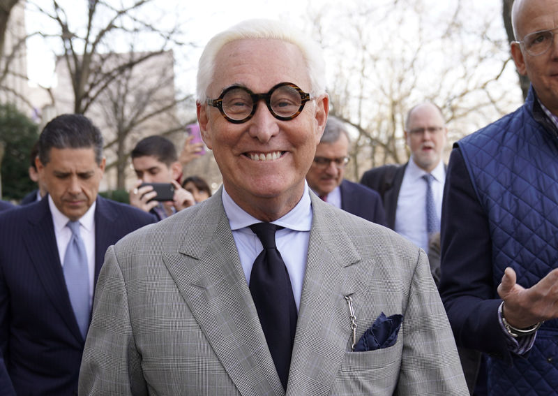 © Reuters. Roger Stone departs after status hearing at U.S. District Court in Washington