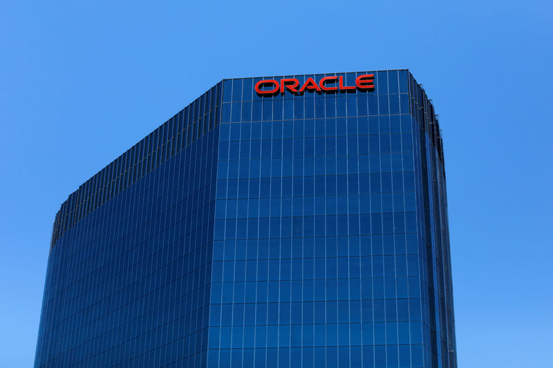 © Reuters. The Oracle logo is shown on an office building in Irvine, California