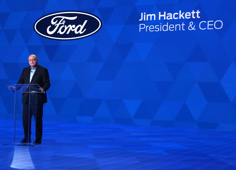 © Reuters. Ford's Hackett speaks at the North American International Auto Show in Detroit, Michigan