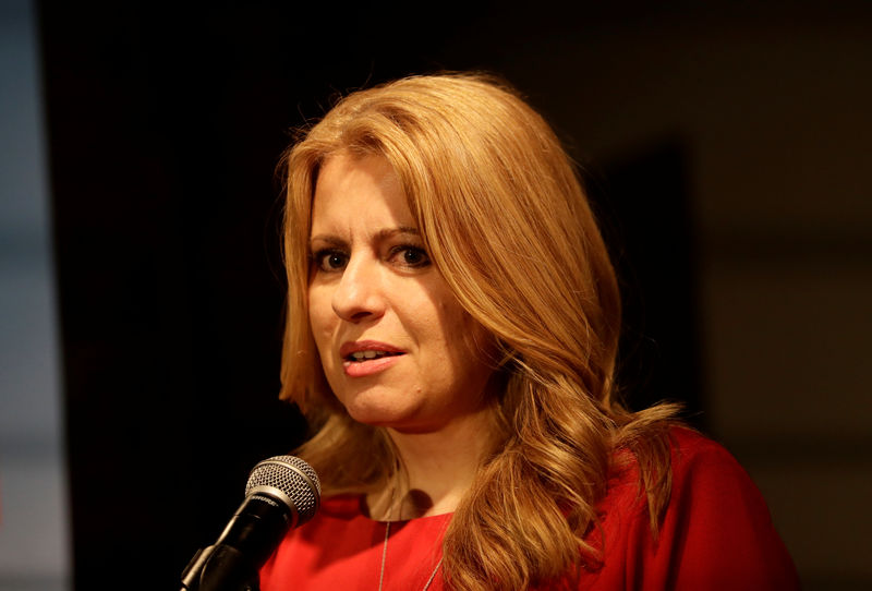 © Reuters. Slovakia's presidential candidate Caputova speaks after the first unofficial results at a party election headquarters in Bratislava