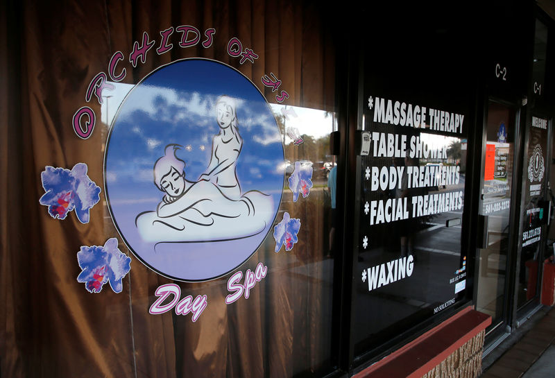 © Reuters. The front window of the Orchids of Asia Day Spa is shown in Jupiter
