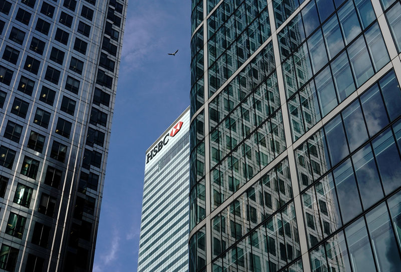 © Reuters. FILE PHOTO: The HSBC bank is seen in the financial district of Canary Wharf