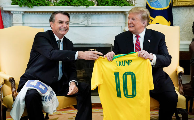 © Reuters. Presidente dos EUA, Donald Trump, durante encontro com presidente Jair Bolsonaro na Casa Branca