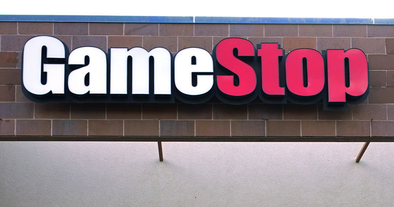 ©路透社。 GameStop商店标志位于威斯敏斯特的商店