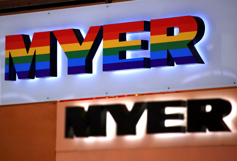 © Reuters. Signs for one of Australia's Myer Holdings Ltd's retail stores is seen on the outside of the building in central Sydney
