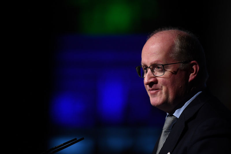 © Reuters. FILE PHOTO: Governor of the Central Bank of Ireland Philip Lane speaks at a European Financial Forum event in Dublin