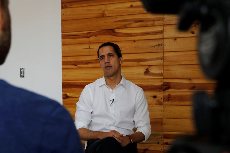 © Reuters. Venezuelan opposition leader Juan Guaido speaks during an interview with Reuters in Caracas