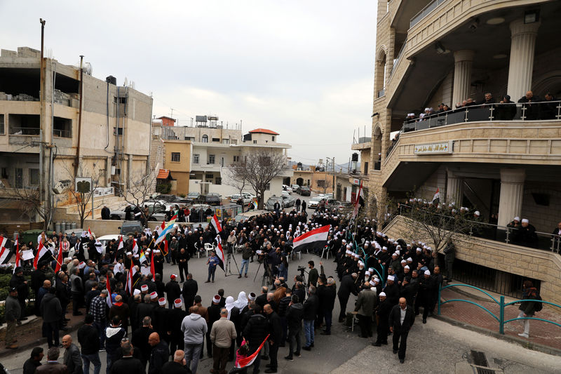 © Reuters. احتجاج الدروز على دعم ترامب لسيادة إسرائيل على الجولان