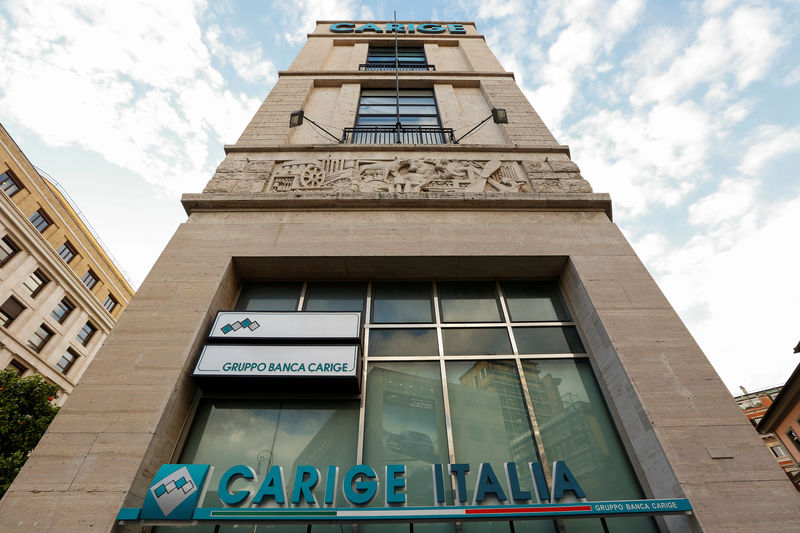 © Reuters. The logo of Carige bank is seen in Rome