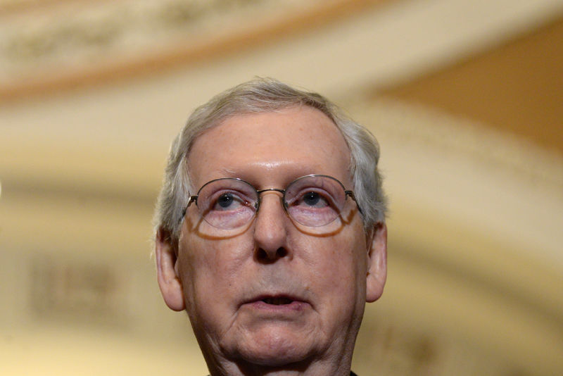 © Reuters. Senator McConnell reacts to Trump's budget proposal