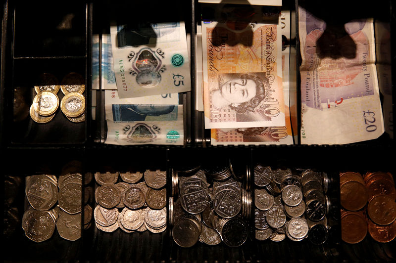 © Reuters. FILE PHOTO: Pound Sterling notes and change are seen inside a cash resgister in a coffee shop in Manchester