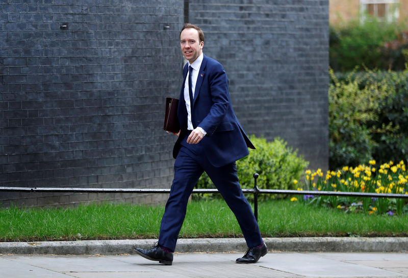 © Reuters. Britain's Secretary of State for Health Matt Hancock is seen outside Downing Street in London