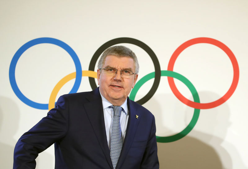 © Reuters. Bach President of the IOC attends a news conference after an Executive Board meeting in Lausanne