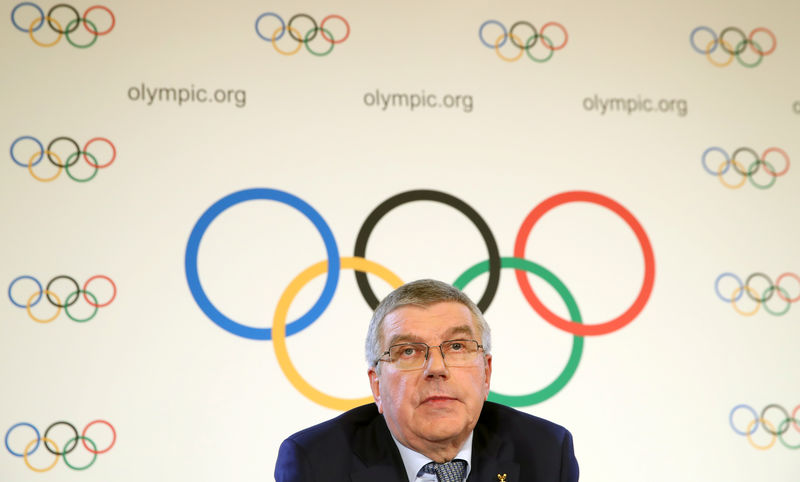 © Reuters. Bach President of the IOC attends a news conference after an Executive Board meeting in Lausanne