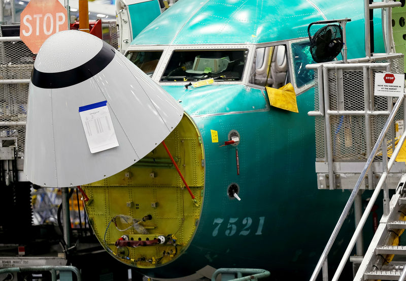 © Reuters. The angle of attack sensor is seen on a 737 Max aircraft at the Boeing factory in Renton