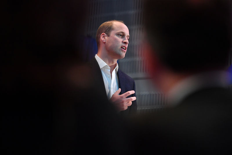 © Reuters. FILE PHOTO:  Britain's Prince William, delivers a speech during a visit to BBC Broadcasting House in London