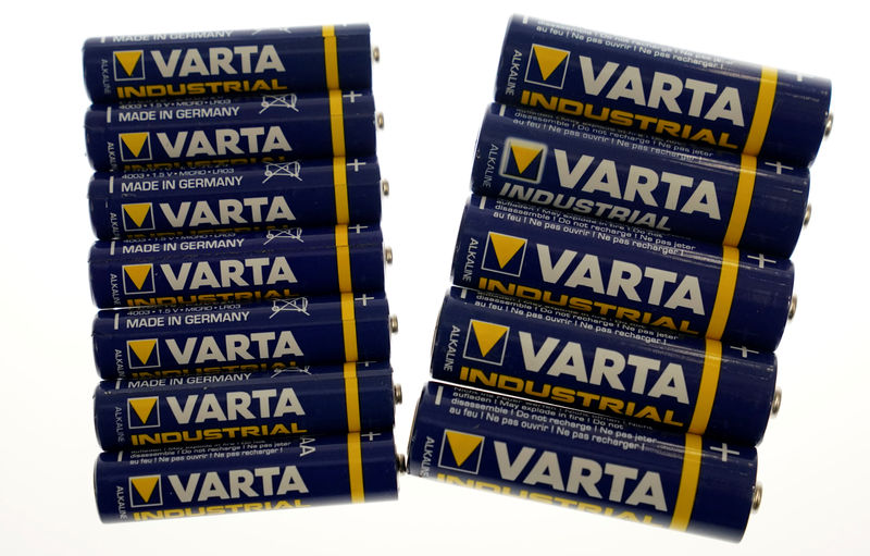 © Reuters. Varta battery cells are displayed in this picture illustration