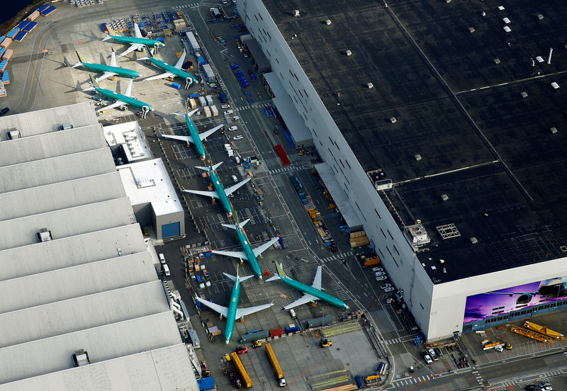 © Reuters. FILE PHOTO: FILE PHOTO: FILE PHOTO: An aerial photo shows Boeing 737 MAX airplanes parked on the tarmac at the Boeing Factory in Renton