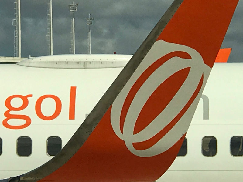 © Reuters. The logo of Brazilian airline Gol Linhas Aereas Inteligentes SA is seen on a tail of an airplane at Augusto Severo International Airport in Natal