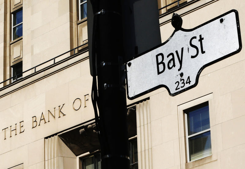 © Reuters. FILE PHOTO: A Bay St sign, a symbol of Canada's economic markets and where main financial institutions are located, is seen in Toronto