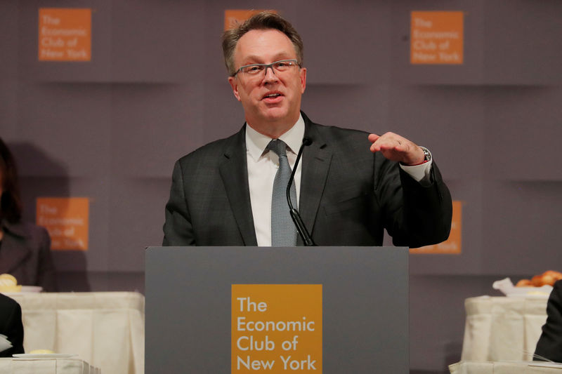 © Reuters. FILE PHOTO: John C. Williams, president and CEO of the Federal Reserve Bank of New York speaks to the Economic Club of New York in the Manhattan borough of New York