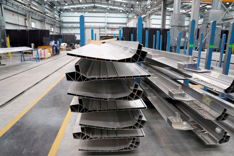 © Reuters. FILE PHOTO: Aluminium parts are stacked up at the factory of Spanish train manufacturer Talgo, in Rivabellosa