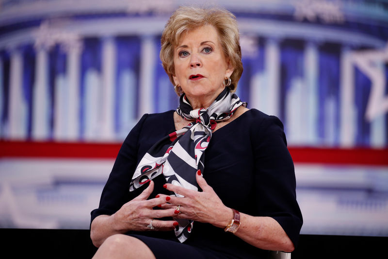 © Reuters. Administrator of the Small Business Administration Linda McMahon speaks at the Conservative Political Action Conference (CPAC) at National Harbour, Maryland