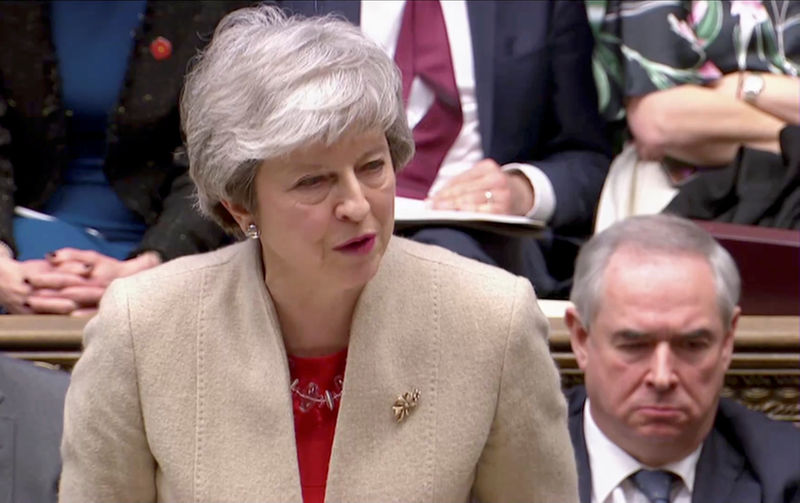 © Reuters. Britain's Prime Minister Theresa May speaks in the Parliament in London