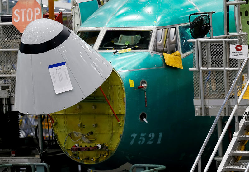 © Reuters. The angle of attack sensor is seen on a 737 Max aircraft at the Boeing factory in Renton