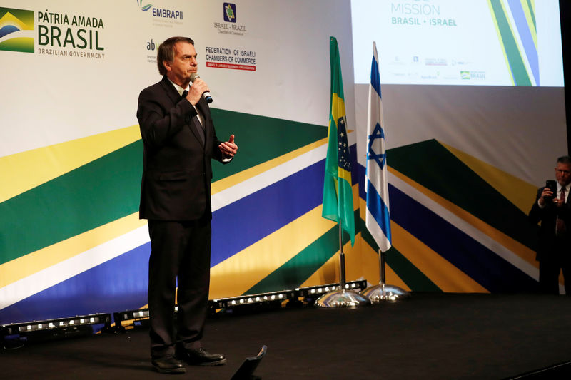 © Reuters. Presidente Jair Bolsonaro discursa em visita a Israel