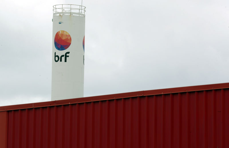 © Reuters. Meat processing company BRF SA's logo is pictured in its unit in Fortaleza