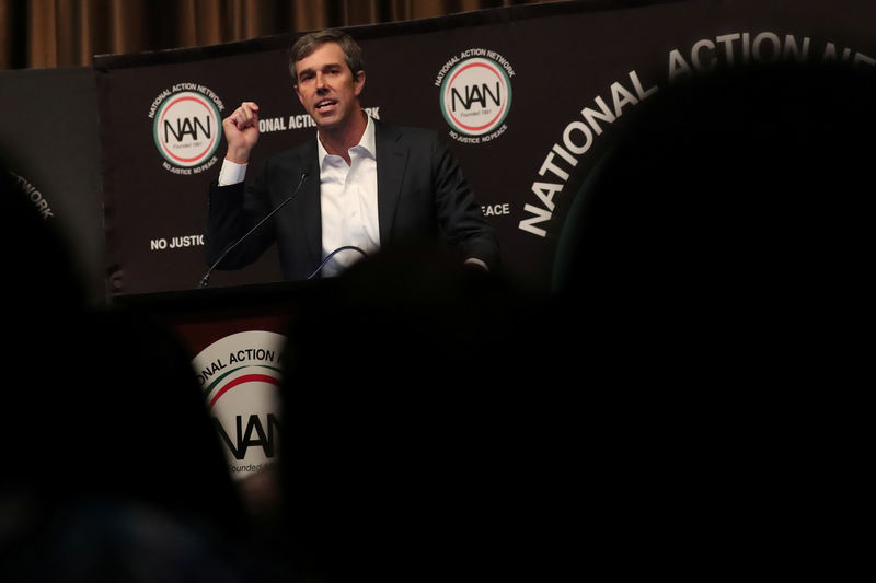 © Reuters. U.S. 2020 Democratic presidential candidate and former Representative Beto O'Rourke speaks at the 2019 National Action Network National Convention in New York