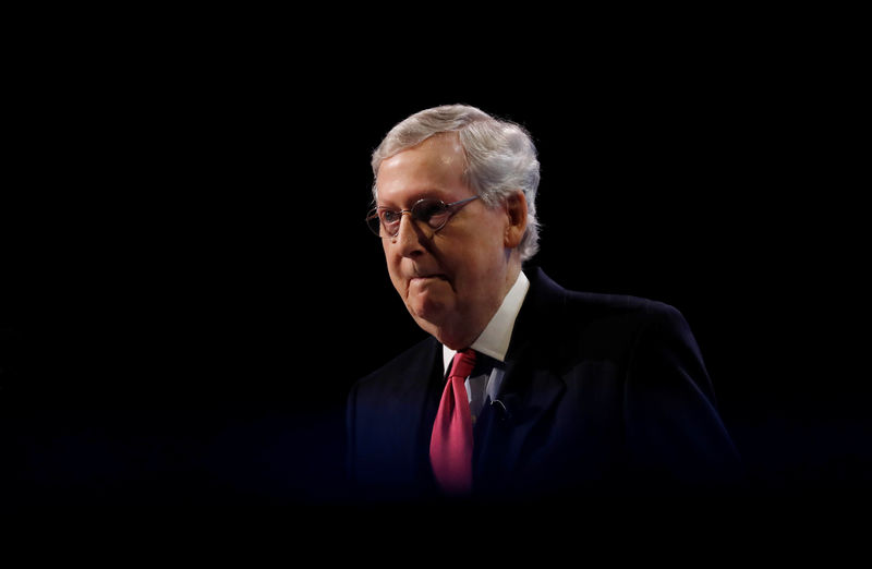 © Reuters. FILE PHOTO - McConnell speaks at AIPAC in Washington