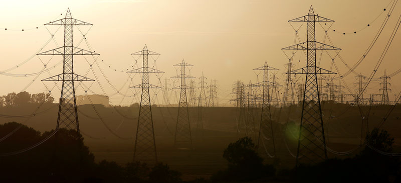 © Reuters. FILE PHOTO: Power lines connecting pylons of high-tension electricity are seen in Montalto Di Castro