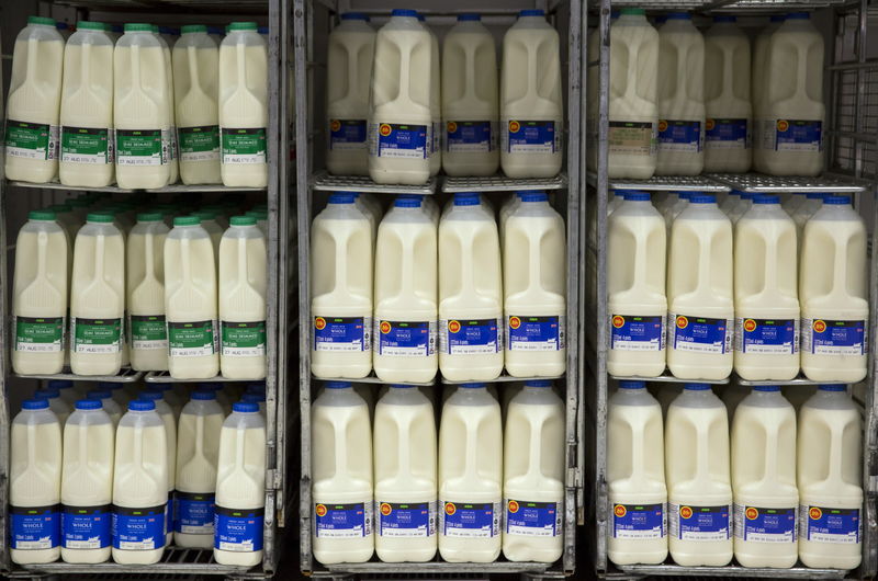 © Reuters. Milk cartons are displayed at an Asda supermarket in London