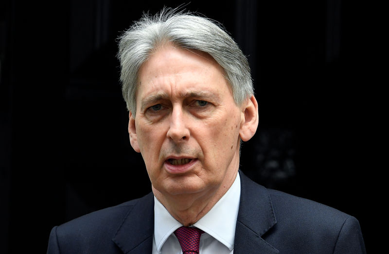 © Reuters. FILE PHOTO: Britain's Chancellor of the Exchequer Philip Hammond is seen outside Downing Street in London