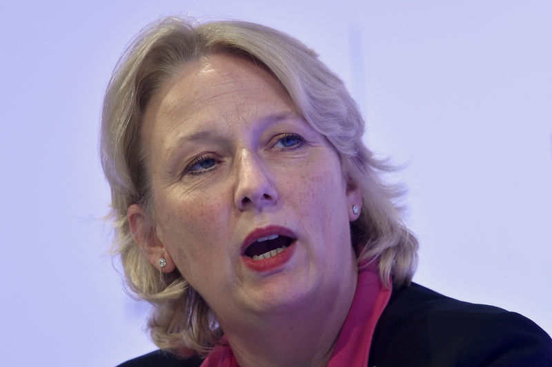 © Reuters. FILE PHOTO: Jayne-Anne Gadhia, when CEO of Virgin Money, speaking at the Confederation of British Industry (CBI) annual conference in London, Britain