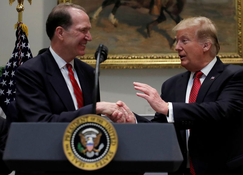 © Reuters. FILE PHOTO: U.S. President Donald Trump introduces the U.S. candidate in election for the next President of the World Bank David Malpass at the White House in Washington