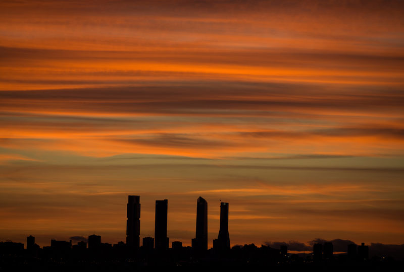 © Reuters. Four Towers Business Area are seen as sun sets in Madrid