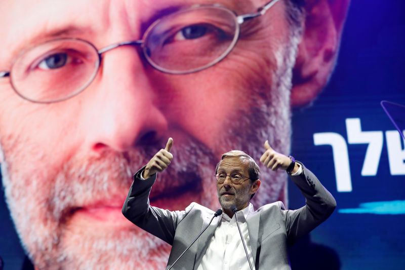 © Reuters. Moshe Feiglin, líder do partido Zehut, durante evento de canpanha em Tel Aviv, em Israel