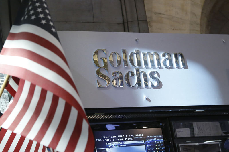 © Reuters. FILE PHOTO:  A view of the Goldman Sachs stall on the floor of the New York Stock Exchange