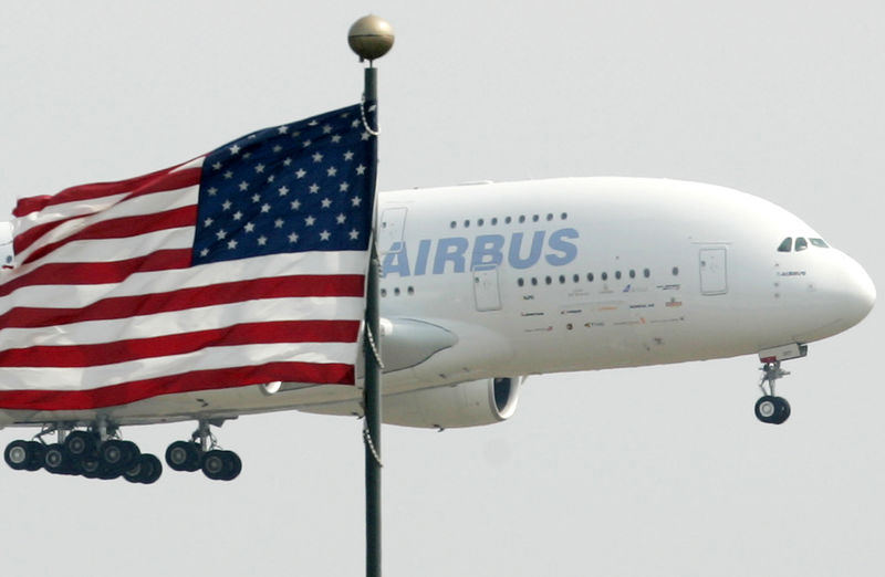 © Reuters. Airbus A380 aircraft approaches Washington Dulles International Airport in Dulles