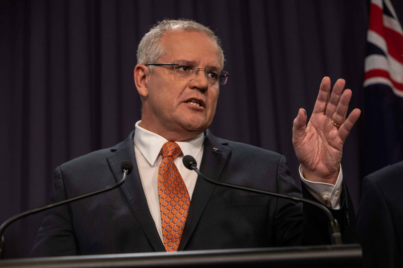 © Reuters. Prime Minister Morrison speaks to the media during a press conference at Parliament House in Canberra