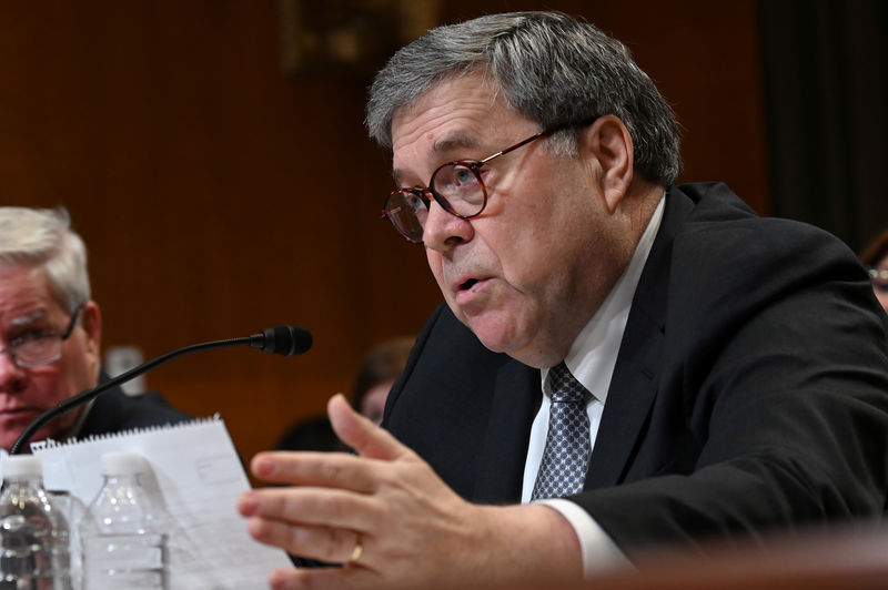 © Reuters. U.S. Attorney General William Barr testifies before a Senate Appropriations Subcommittee hearing on the proposed budget estimates for the Department of Justice in Washington