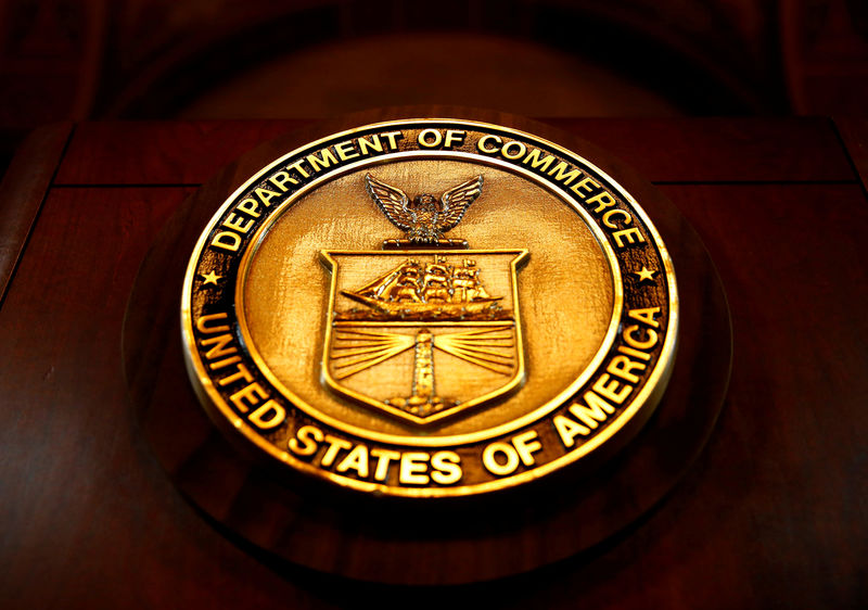 © Reuters. FILE PHOTO: The seal of the Department of Commerce is pictured in Washington