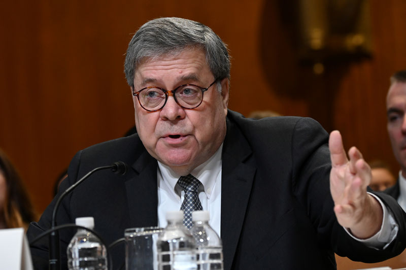 © Reuters. U.S. Attorney General William Barr testifies before a Senate Appropriations Subcommittee hearing on the proposed budget estimates for the Department of Justice in Washington